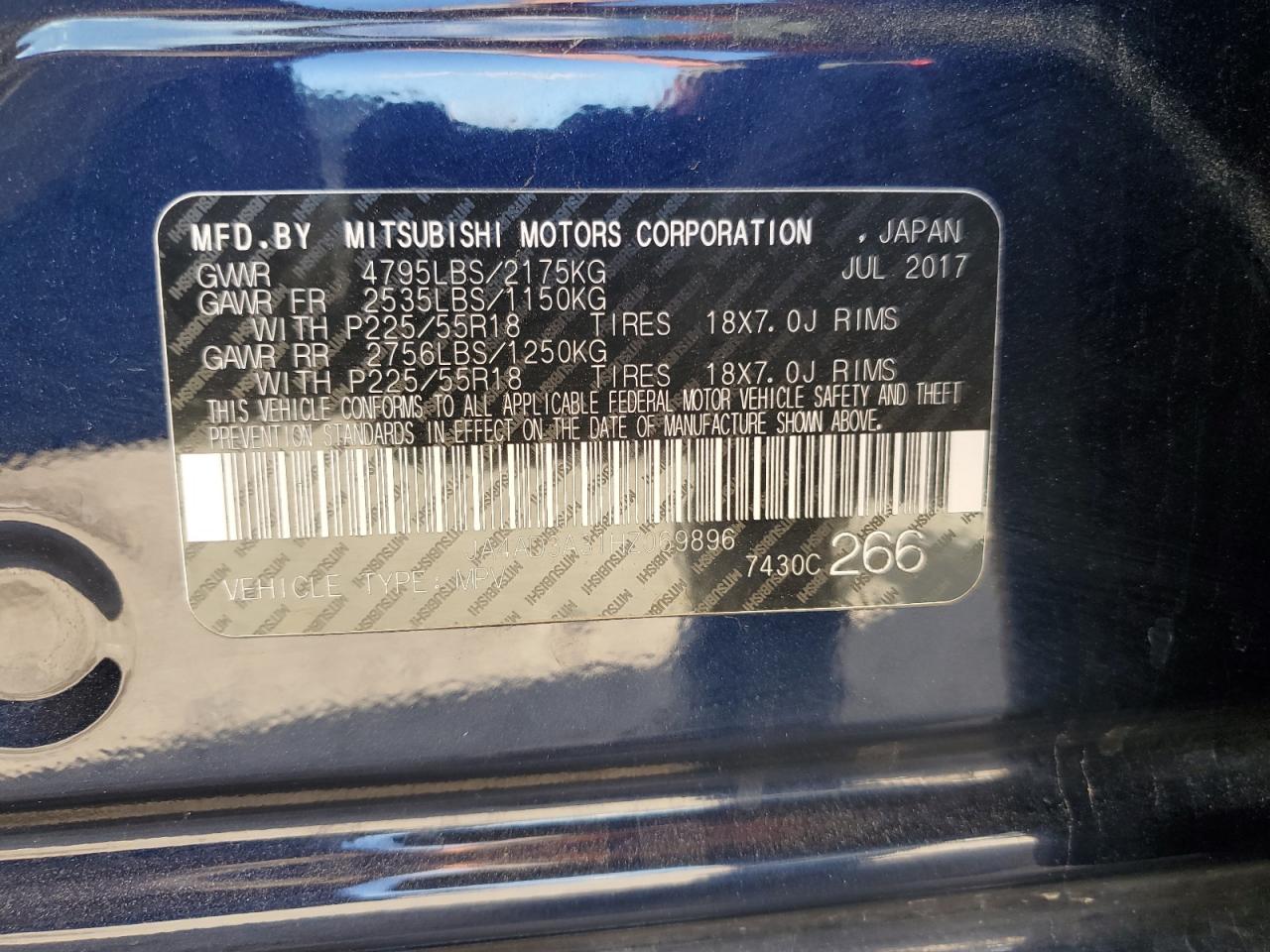 2017 Mitsubishi Outlander Se VIN: JA4AD3A31HZ069896 Lot: 86487175