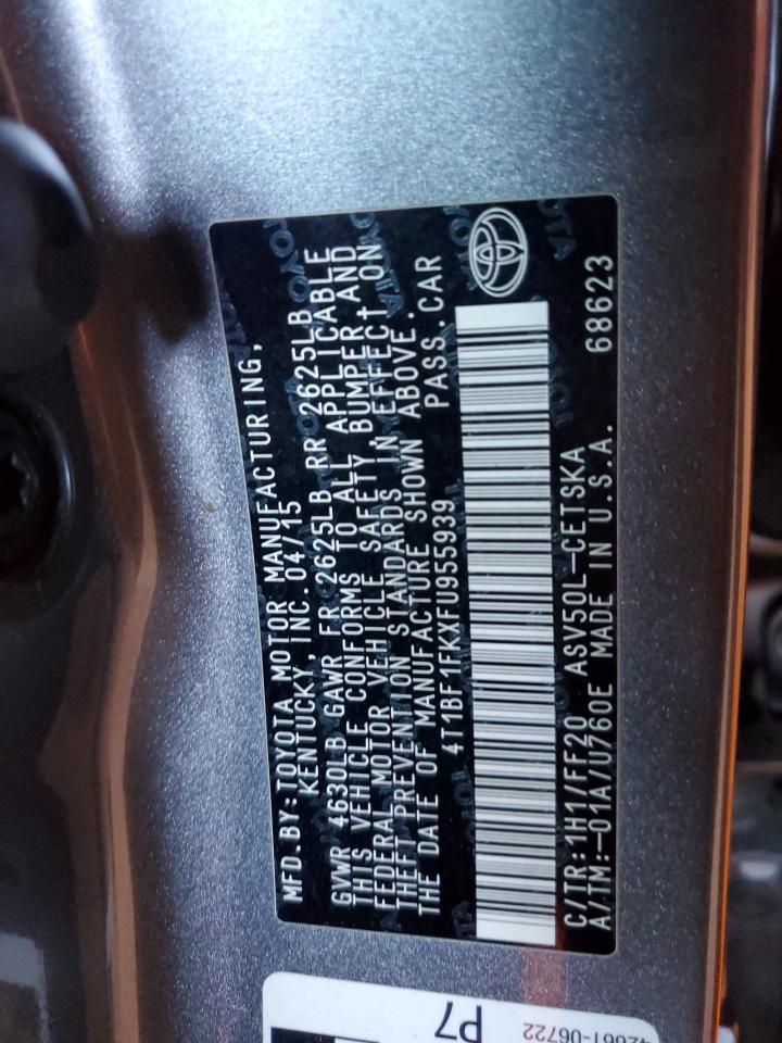 2015 Toyota Camry Le VIN: 4T1BF1FKXFU955939 Lot: 85527485