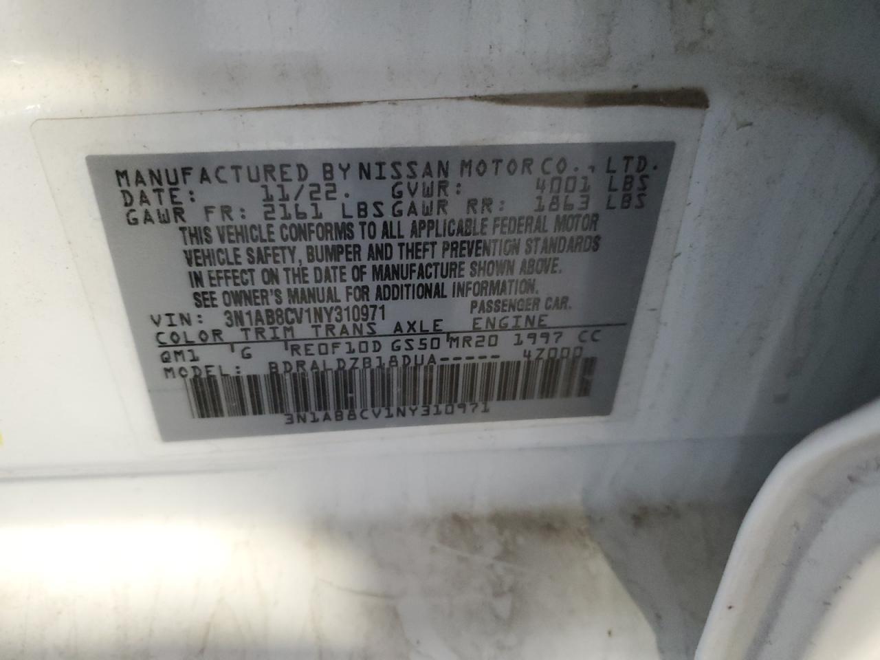 2022 Nissan Sentra Sv VIN: 3N1AB8CV1NY310971 Lot: 84891505