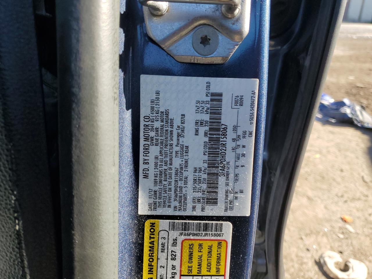 2018 Ford Fusion Se VIN: 3FA6P0HD2JR158067 Lot: 86130935