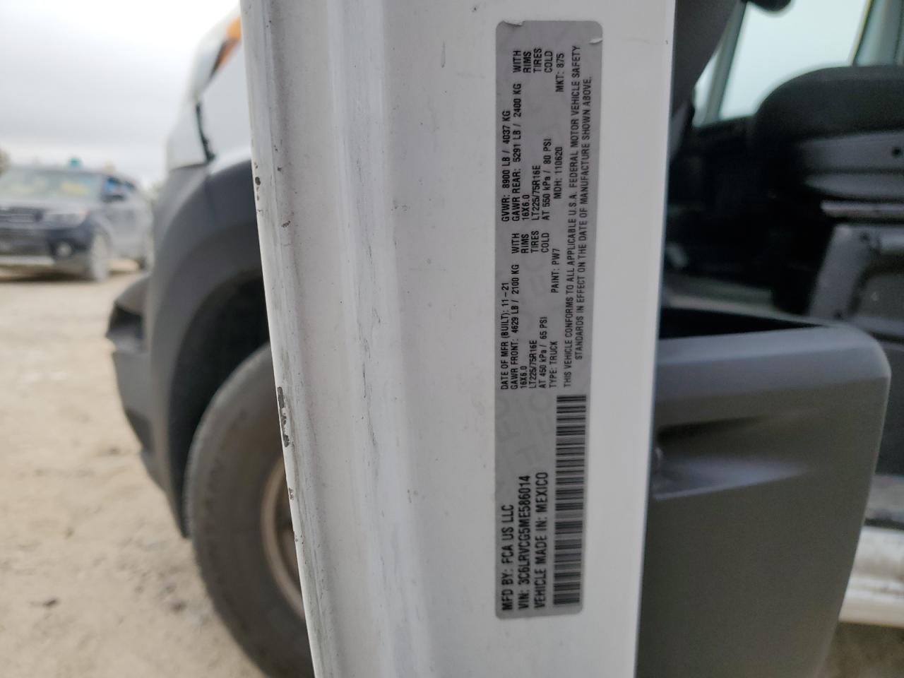 2021 Ram Promaster 2500 2500 High VIN: 3C6LRVCG5ME586014 Lot: 87400525
