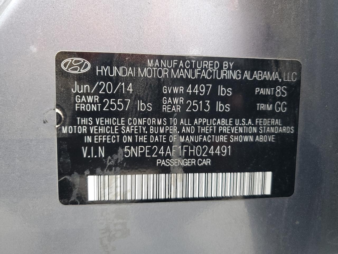 2015 Hyundai Sonata Se VIN: 5NPE24AF1FH024491 Lot: 82423485