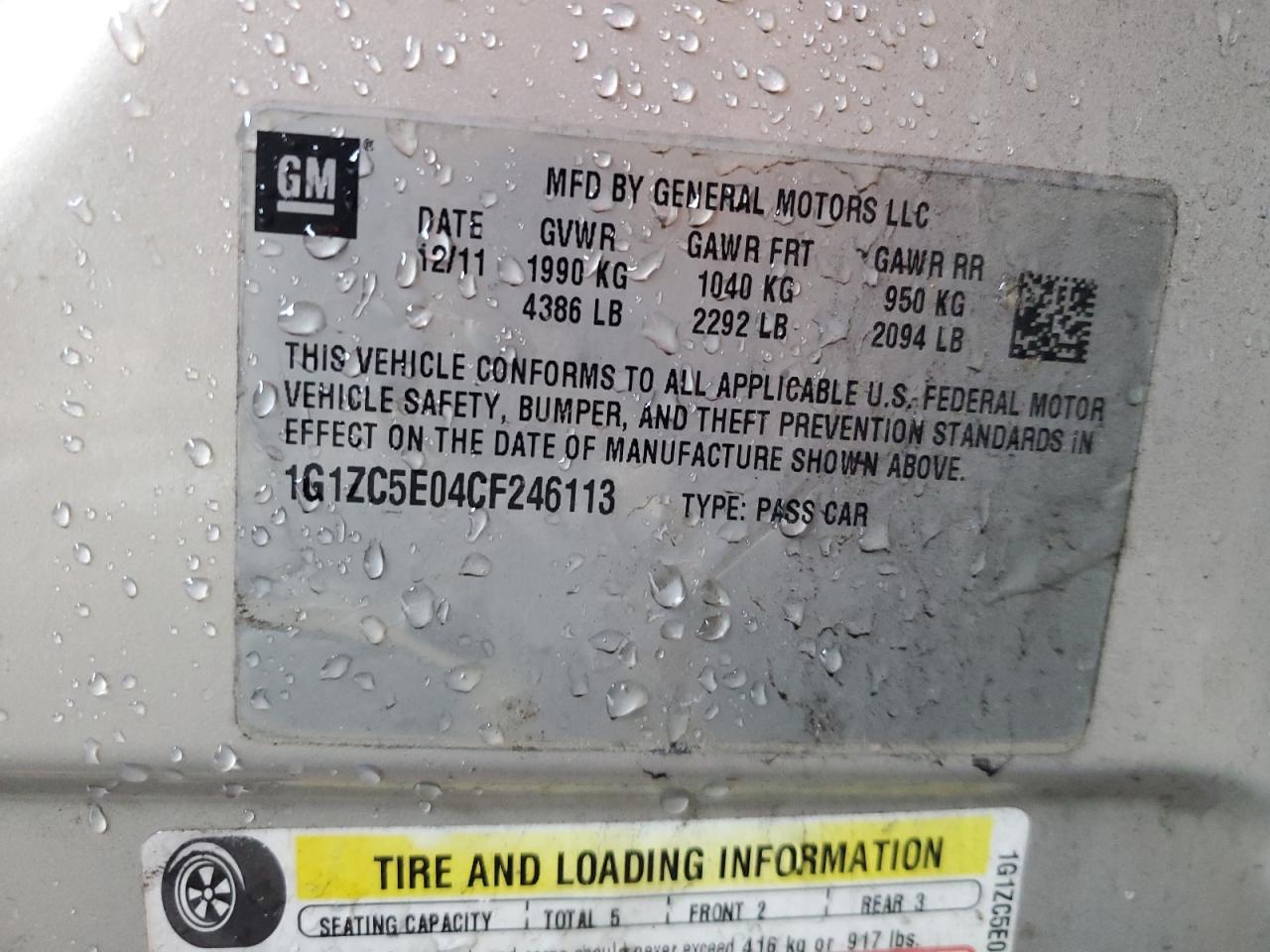 2012 Chevrolet Malibu 1Lt VIN: 1G1ZC5E04CF246113 Lot: 82623955