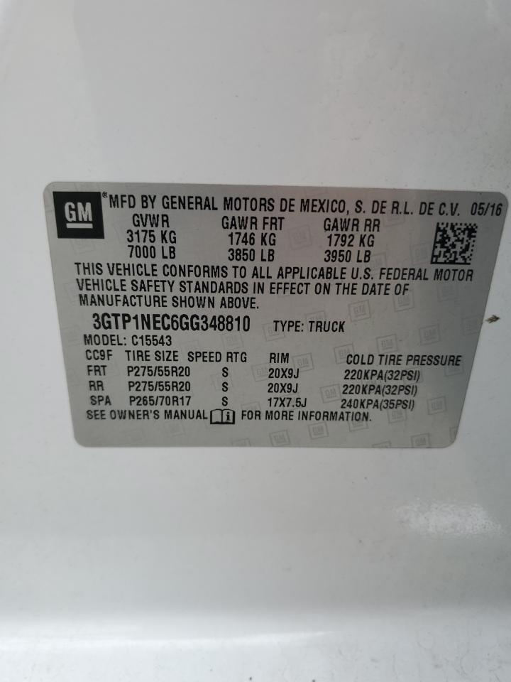 2016 GMC Sierra C1500 Slt VIN: 3GTP1NEC6GG348810 Lot: 82739375