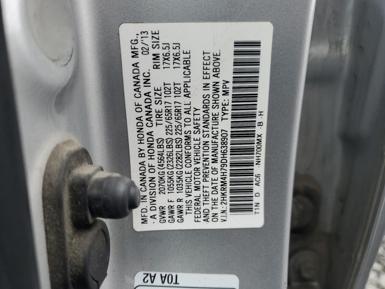 2013 Honda Cr-V Exl VIN: 2HKRM4H79DH638907 Lot: 90540865