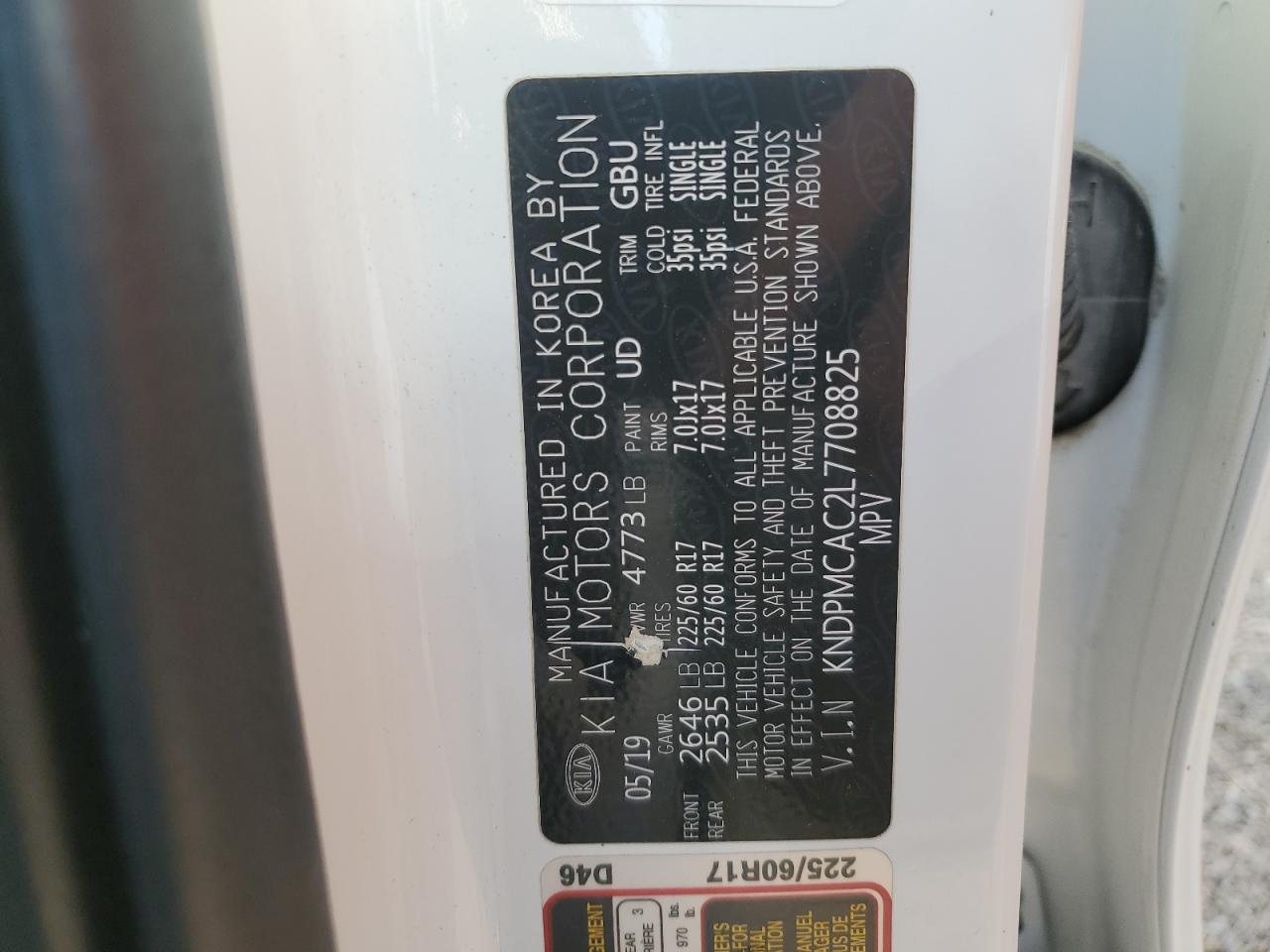 2020 Kia Sportage Lx VIN: KNDPMCAC2L7708825 Lot: 87255465