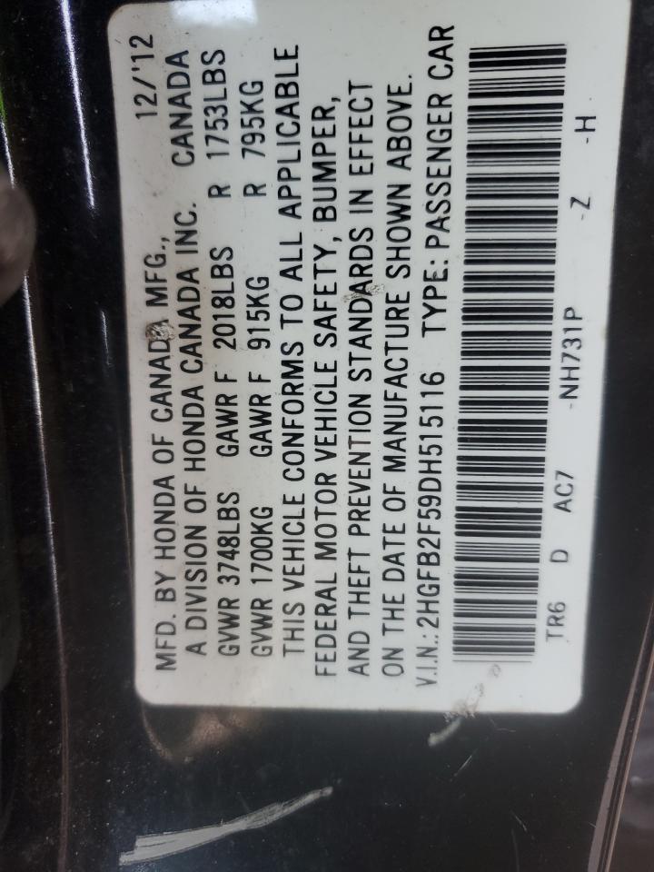 2013 Honda Civic Lx VIN: 2HGFB2F59DH515116 Lot: 87265525