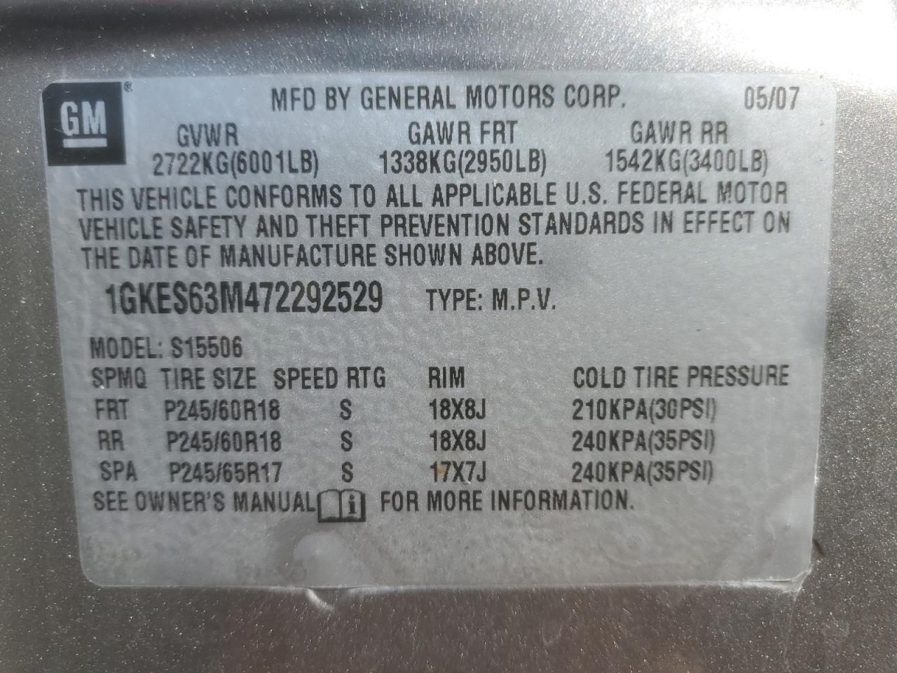 2007 GMC Envoy Denali VIN: 1GKES63M472292529 Lot: 90140175