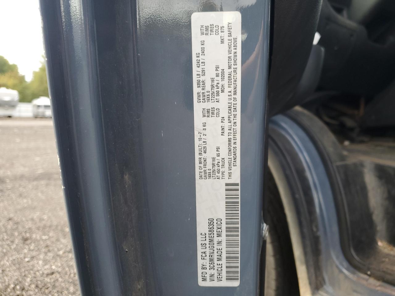 2021 Ram Promaster 3500 3500 High VIN: 3C6MRVJG0ME586350 Lot: 96591605