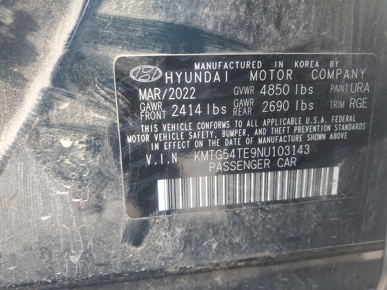 2022 Genesis G70 Base VIN: KMTG54TE9NU103143 Lot: 84423595