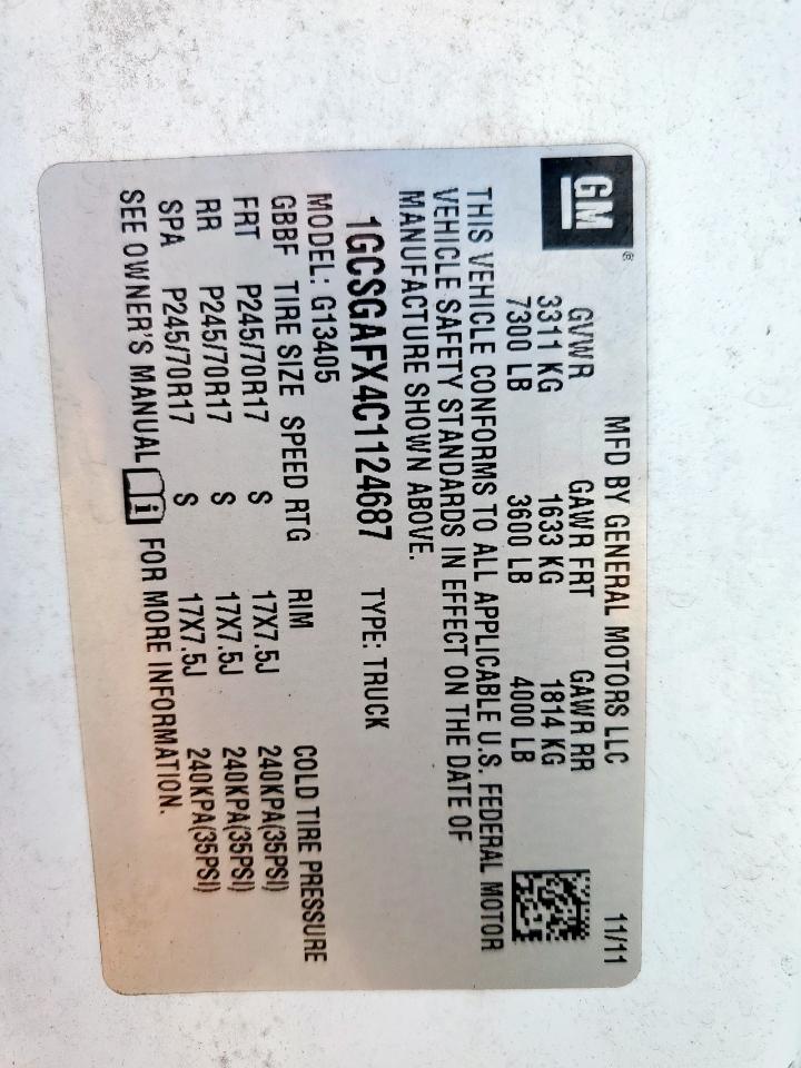 2012 Chevrolet Express G1500 VIN: 1GCSGAFX4C1124687 Lot: 85580415