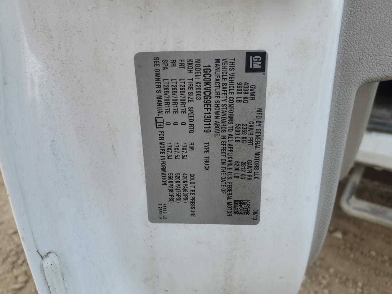 2014 Chevrolet Silverado K2500 Heavy Duty VIN: 1GC0KVCG9EF130119 Lot: 85294325