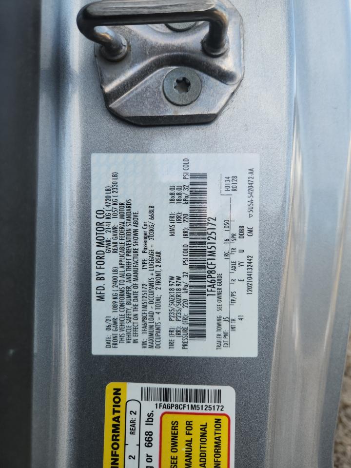 2021 Ford Mustang Gt VIN: 1FA6P8CF1M5125172 Lot: 87119305