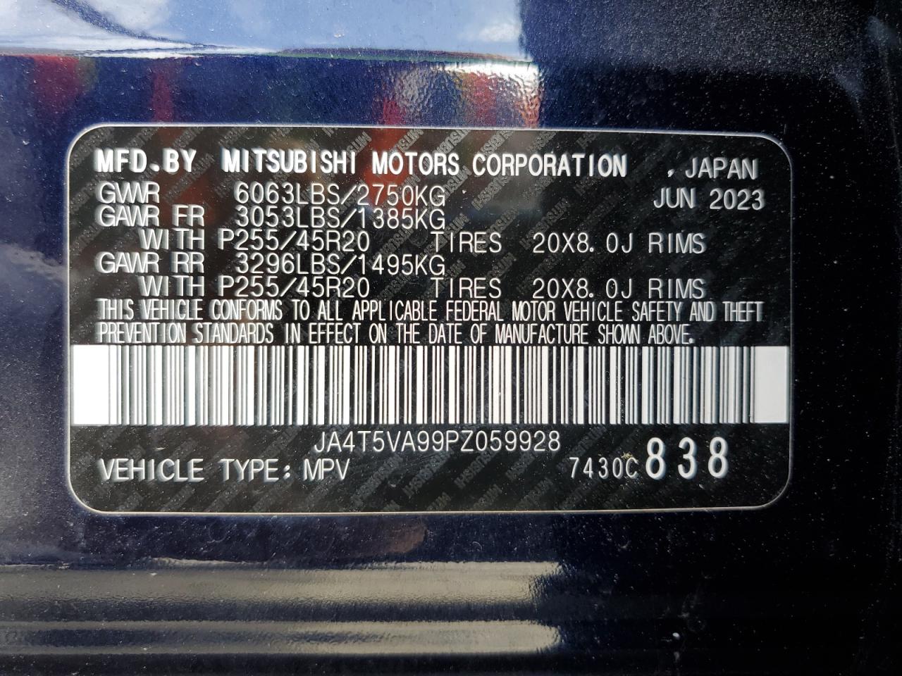 2023 Mitsubishi Outlander Sel VIN: JA4T5VA99PZ059928 Lot: 84725675