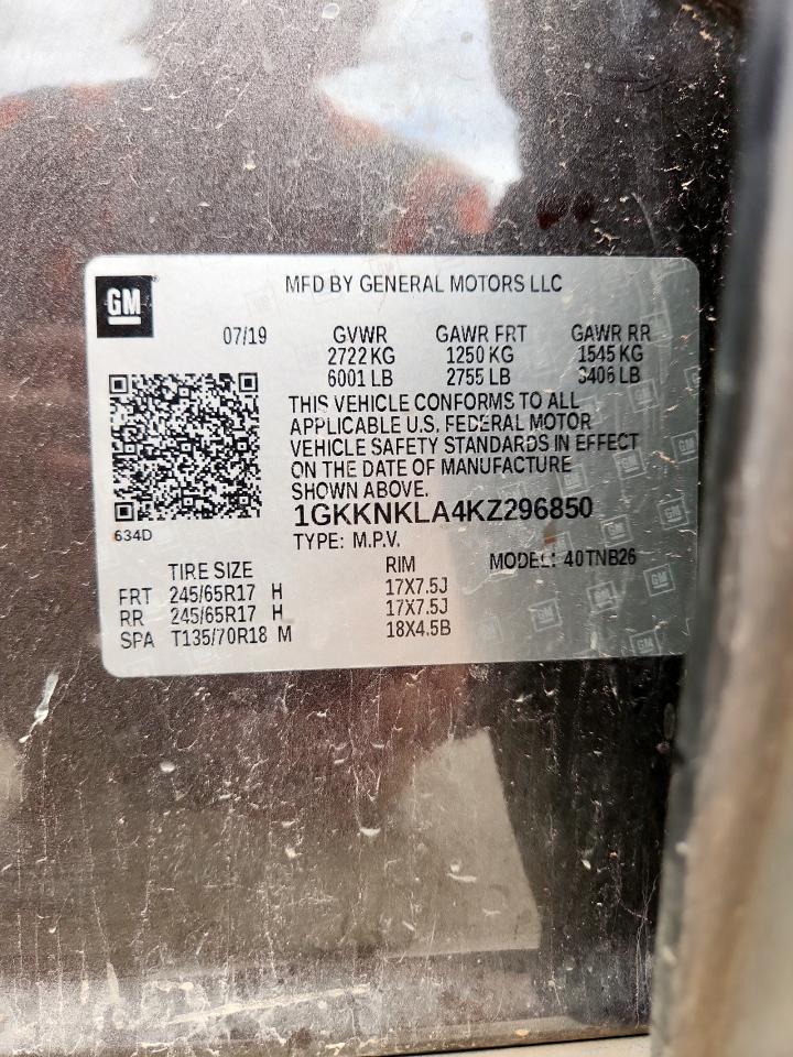 2019 GMC Acadia Sle VIN: 1GKKNKLA4KZ296850 Lot: 85719775