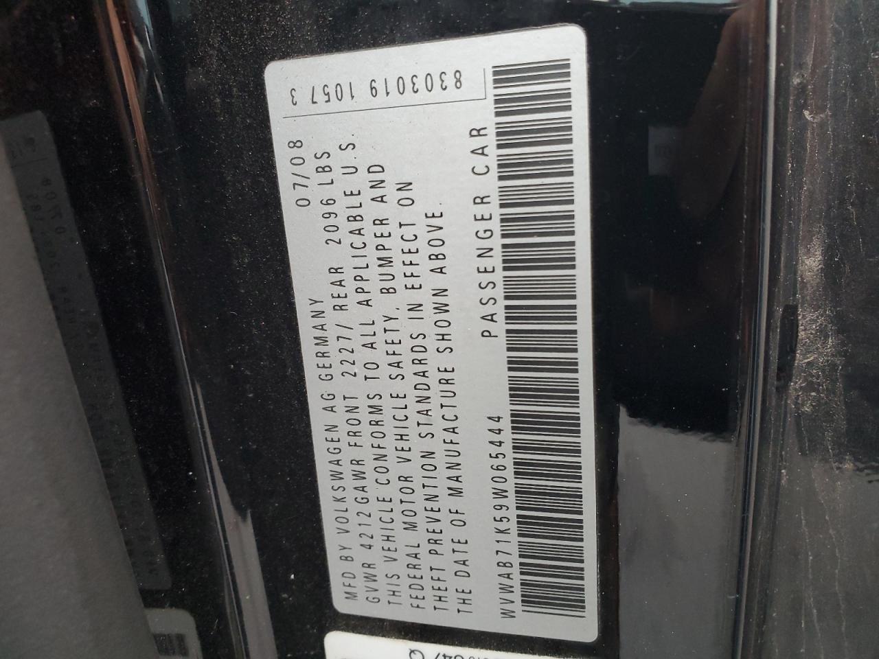 2009 Volkswagen Rabbit VIN: WVWAB71K59W065444 Lot: 86073895