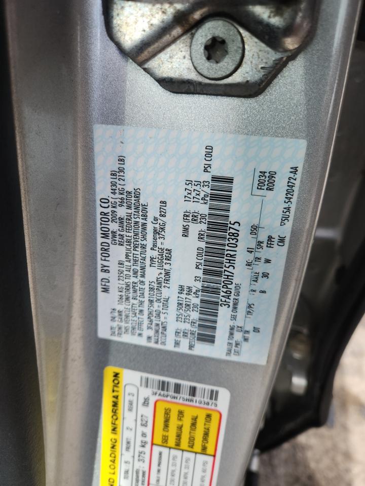 2017 Ford Fusion Se VIN: 3FA6P0H75HR103875 Lot: 86484265