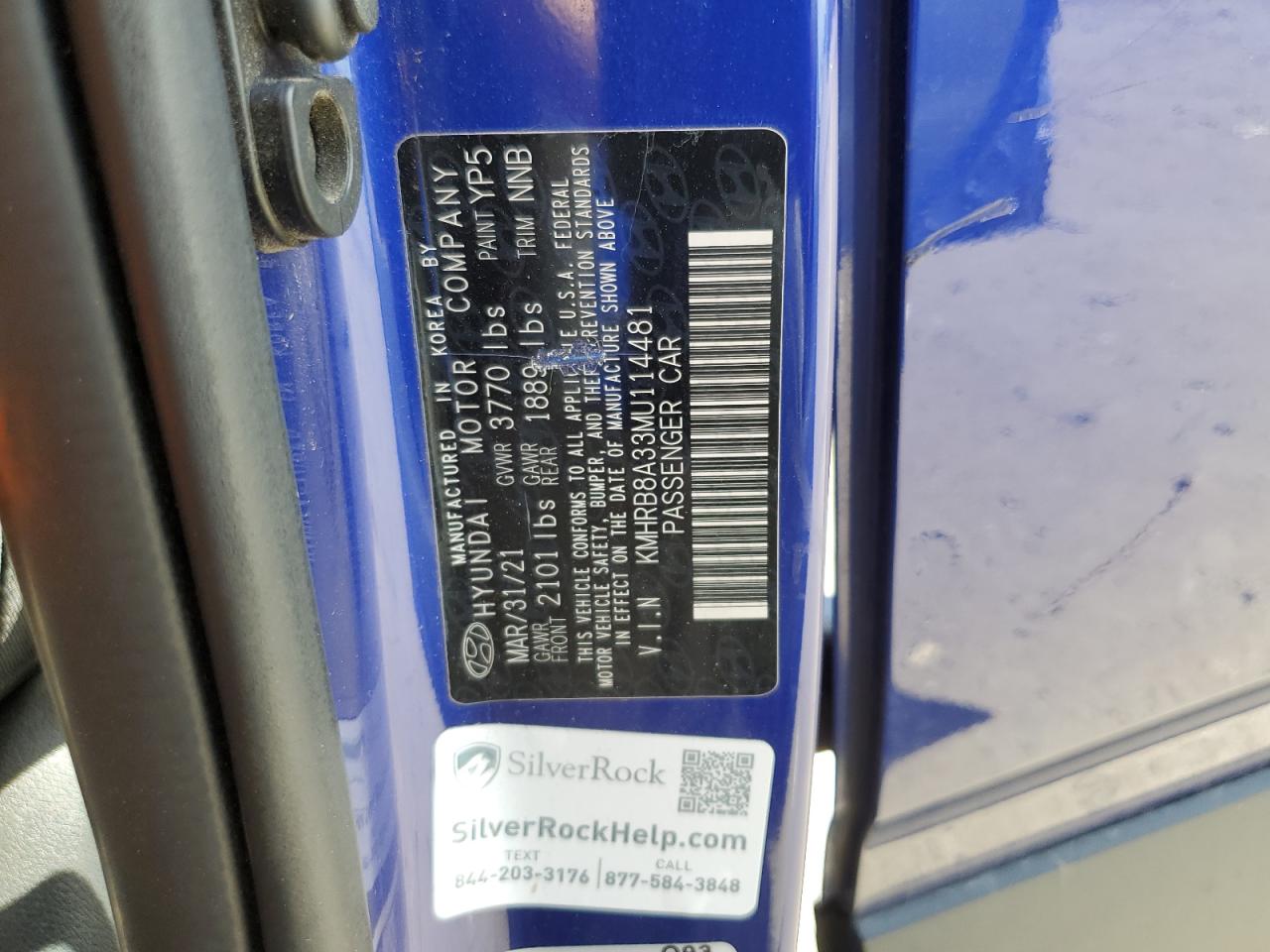 2021 Hyundai Venue Se VIN: KMHRB8A33MU114481 Lot: 84478765