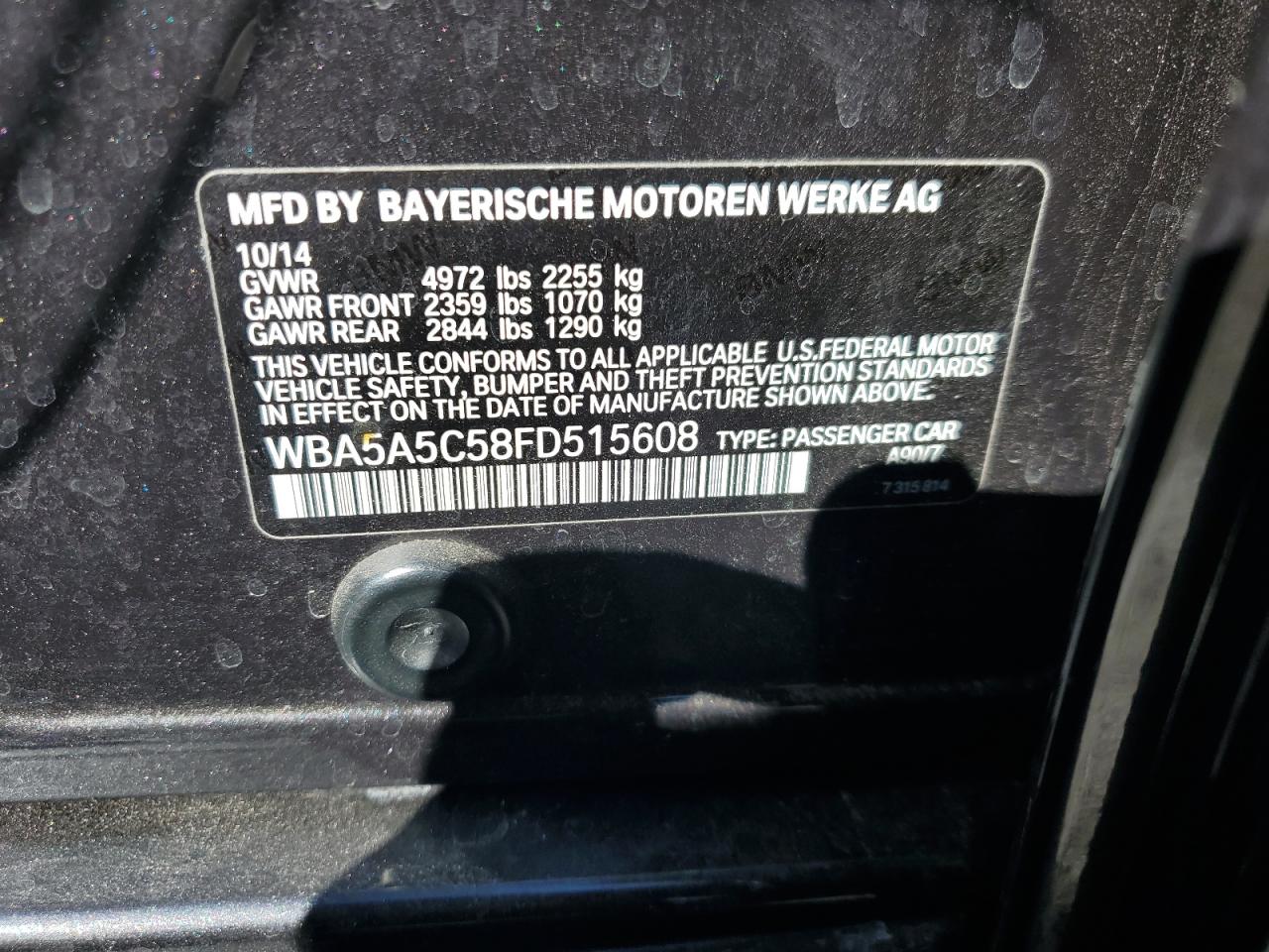 2015 BMW 528 I VIN: WBA5A5C58FD515608 Lot: 85377935