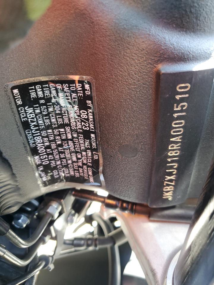 2024 Kawasaki Zx636 K VIN: JKBZXJJ18RA001510 Lot: 85138565