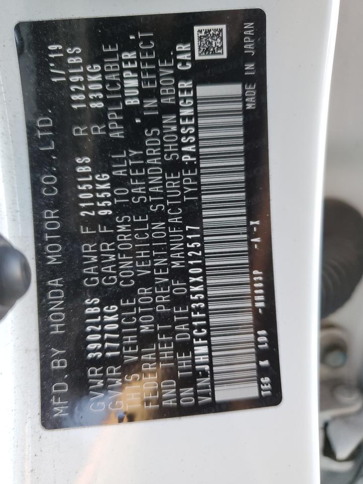 2019 Honda Civic Ex VIN: JHMFC1F35KX012517 Lot: 82290885