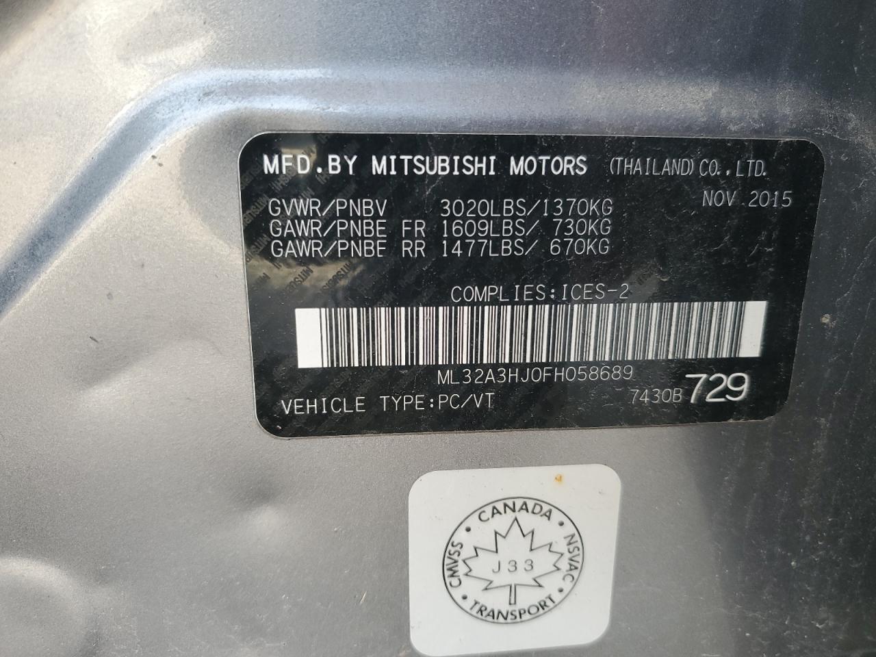 2015 Mitsubishi Mirage De VIN: ML32A3HJ0FH058689 Lot: 86263905