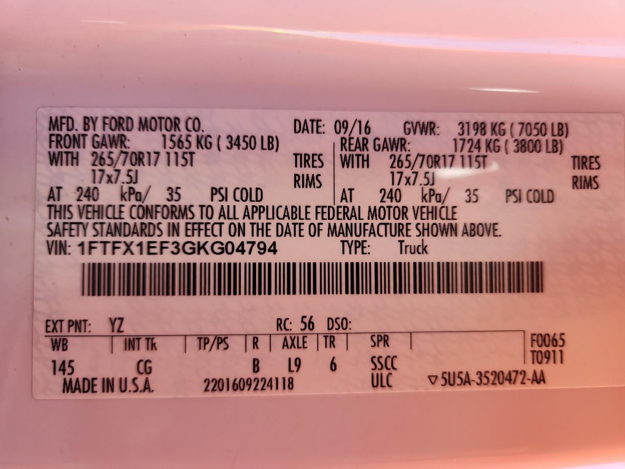 2016 Ford F150 Super Cab VIN: 1FTFX1EF3GKG04794 Lot: 90656065