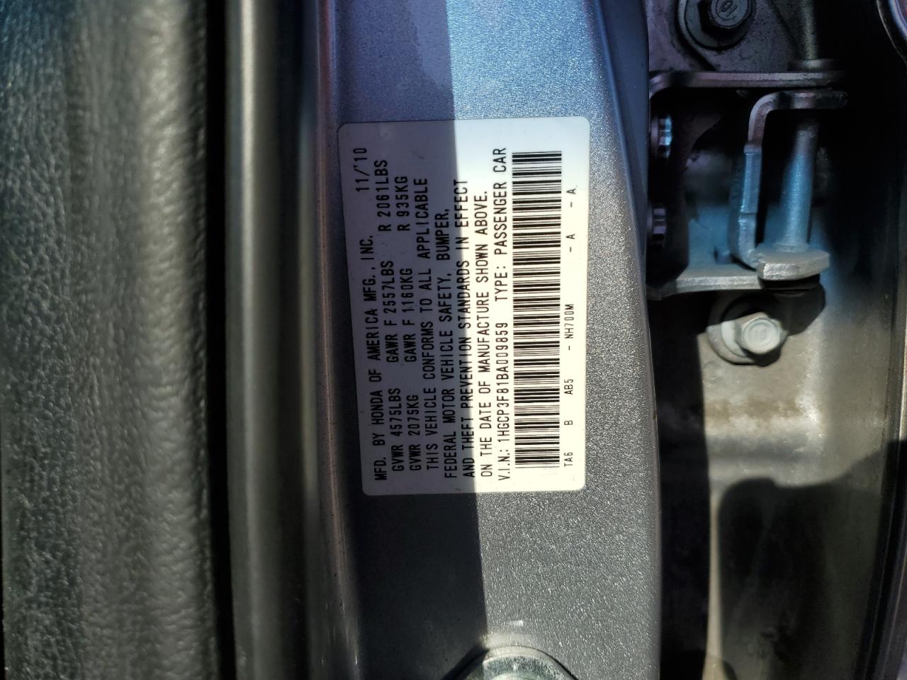 2011 Honda Accord Exl VIN: 1HGCP3F81BA009859 Lot: 86302985