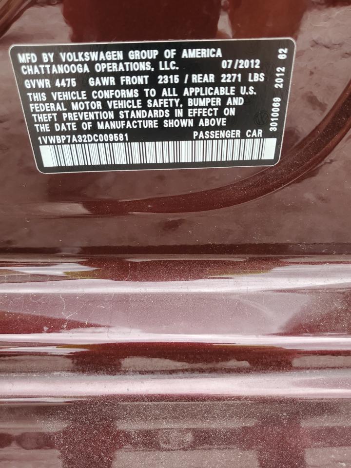 2013 Volkswagen Passat Se VIN: 1VWBP7A32DC009581 Lot: 85579565