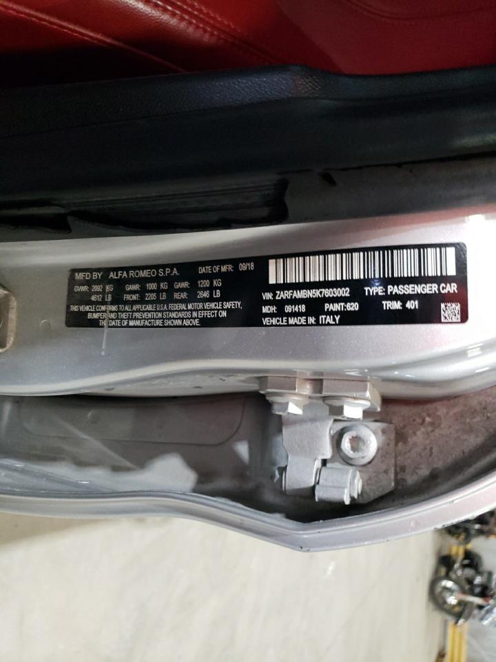 2019 Alfa Romeo Giulia Ti VIN: ZARFAMBN5K7603002 Lot: 84657595