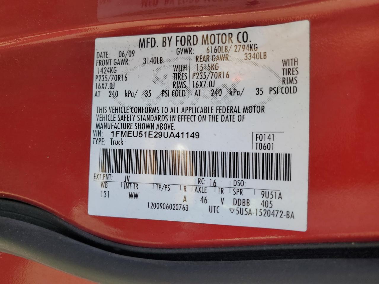 2009 Ford Explorer Sport Trac Xlt VIN: 1FMEU51E29UA41149 Lot: 86055975