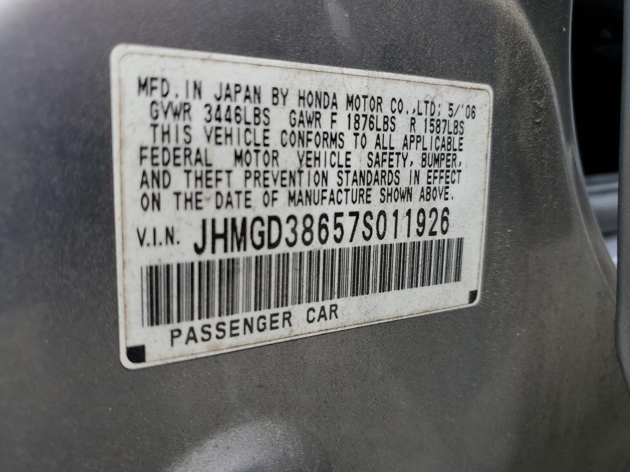 2007 Honda Fit S VIN: JHMGD38657S011926 Lot: 86159875