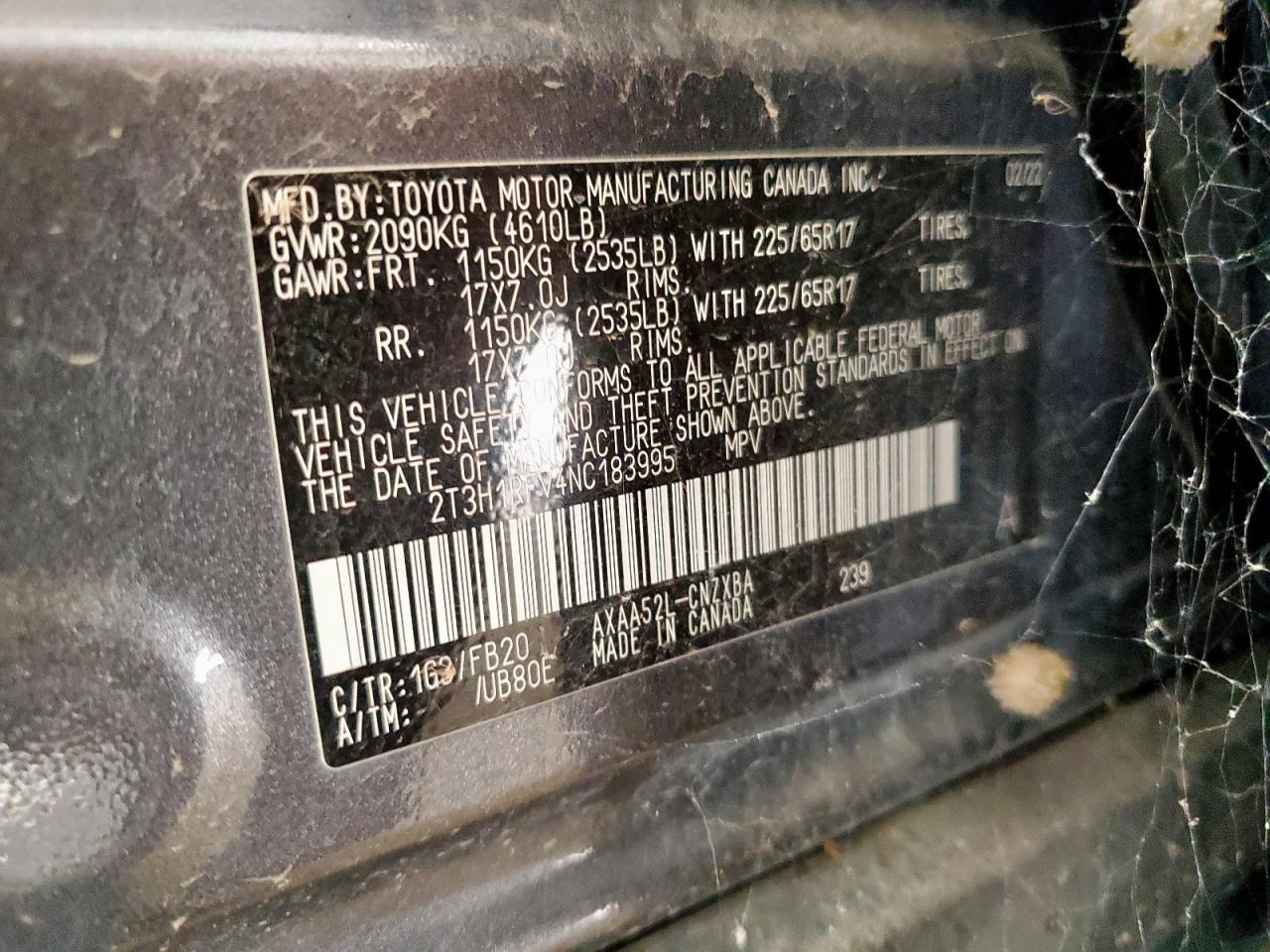 2022 Toyota Rav4 Le VIN: 2T3H1RFV4NC183995 Lot: 90249435