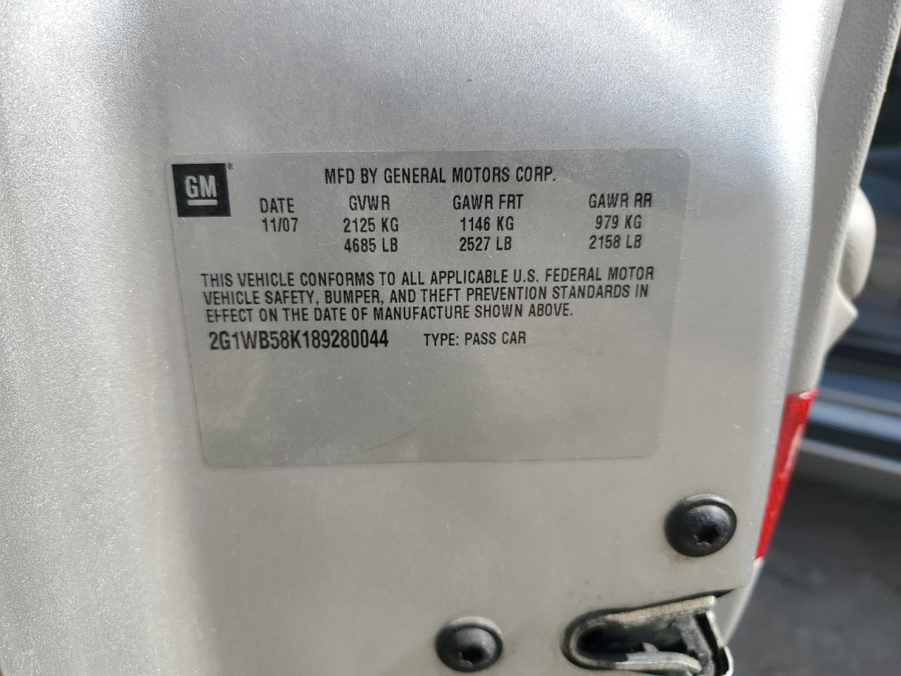 2008 Chevrolet Impala Ls VIN: 2G1WB58K189280044 Lot: 82189905