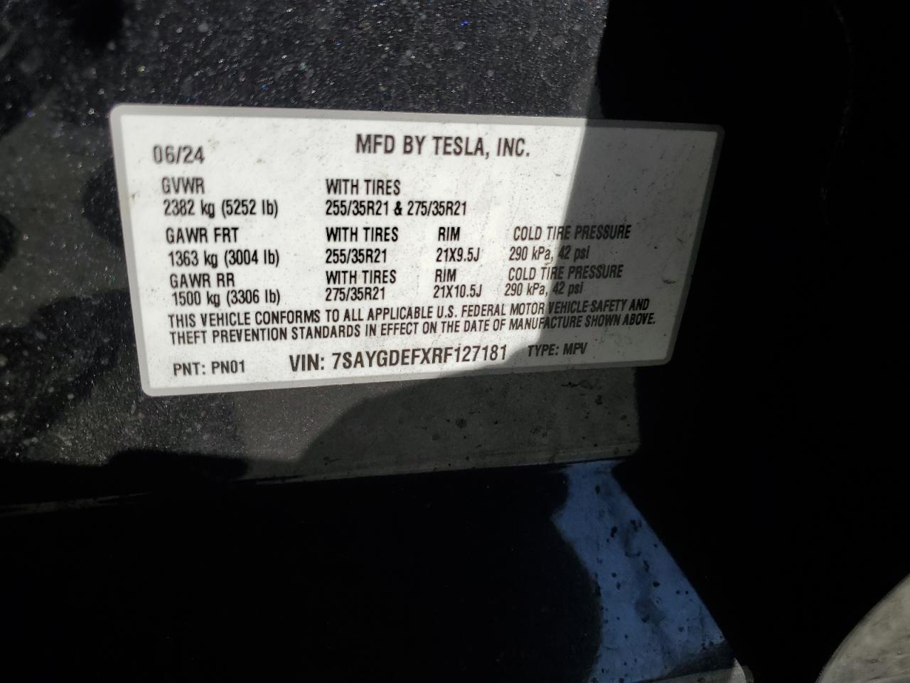 2024 Tesla Model Y VIN: 7SAYGDEFXRF127181 Lot: 86166135