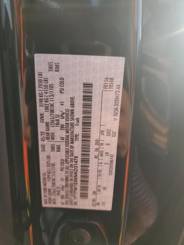 2022 Ford F150 Supercrew VIN: 1FTFW1E86NKD31478 Lot: 84838155