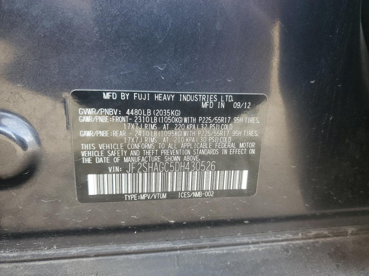 2013 Subaru Forester Touring VIN: JF2SHAGC5DH430526 Lot: 81850155