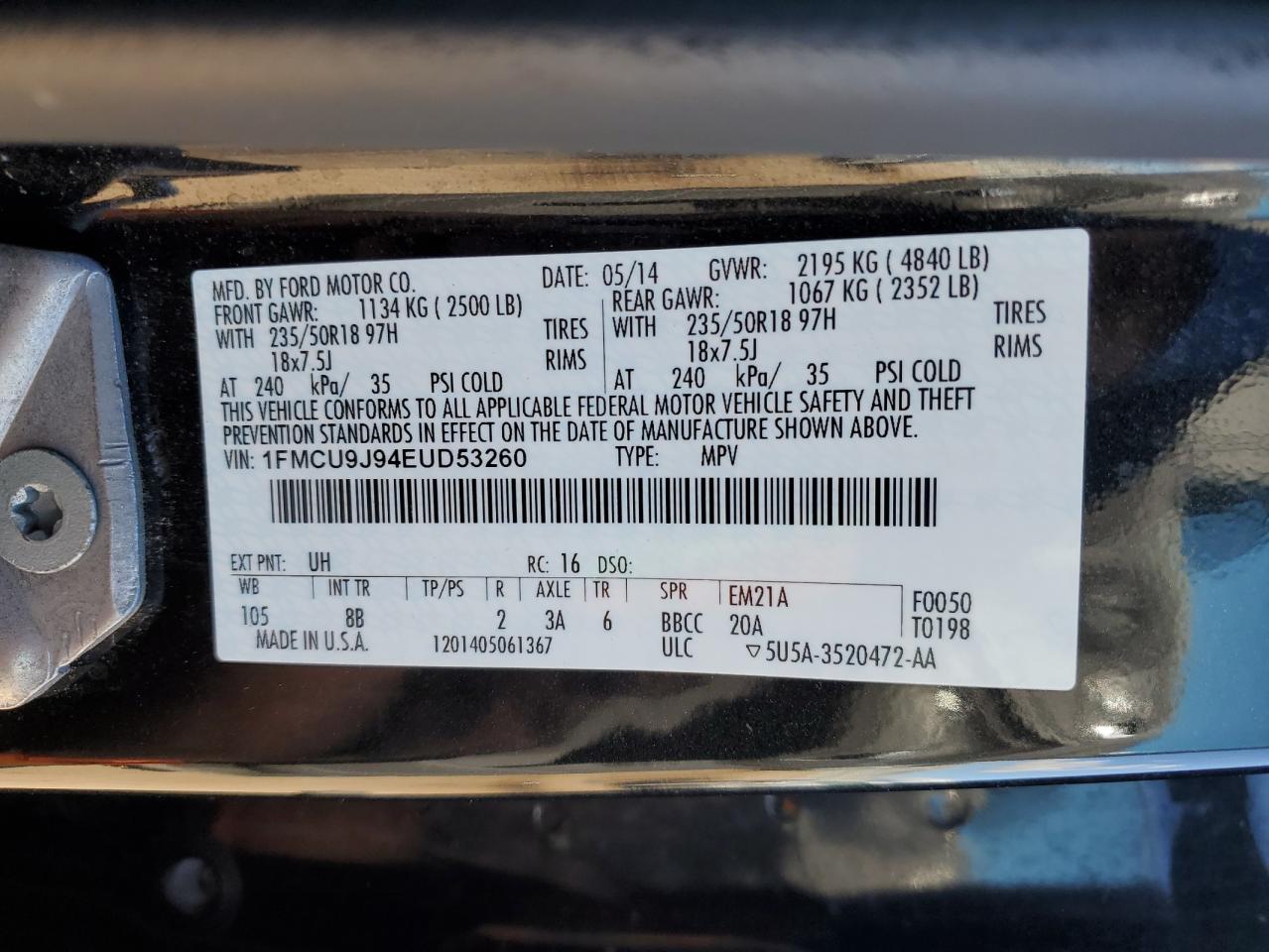 2014 Ford Escape Titanium VIN: 1FMCU9J94EUD53260 Lot: 86662805