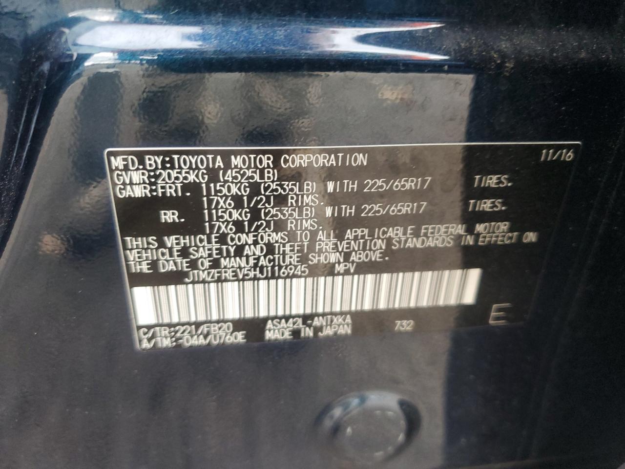 2017 Toyota Rav4 VIN: JTMZFREV5HJ116945 Lot: 82342195