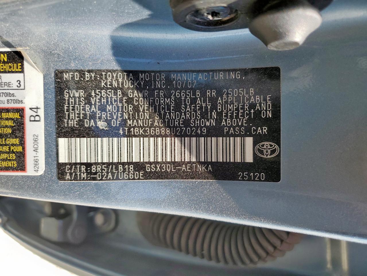 2008 Toyota Avalon Xl VIN: 4T1BK36B88U270249 Lot: 81492445