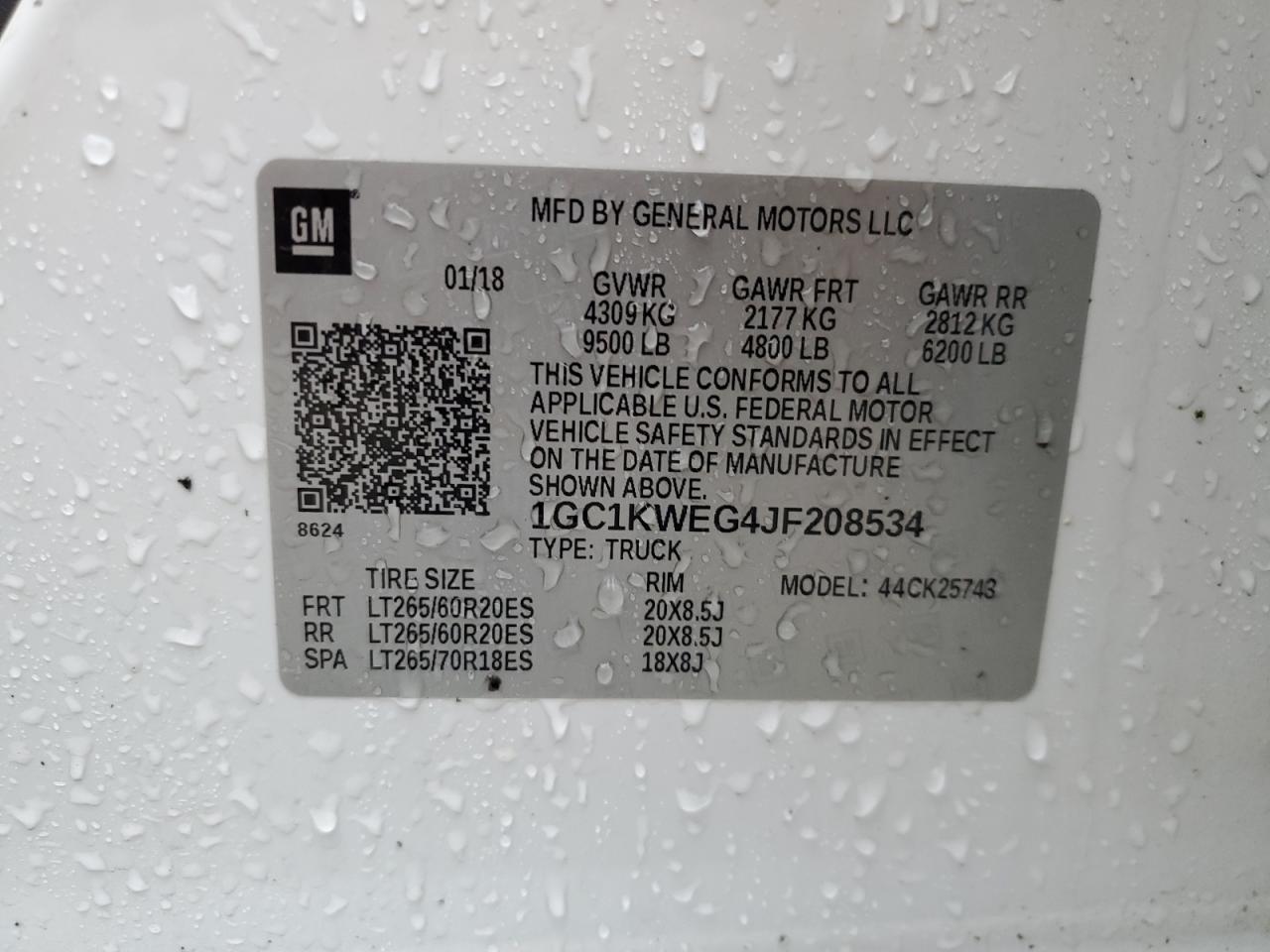 2018 Chevrolet Silverado K2500 Heavy Duty Ltz VIN: 1GC1KWEG4JF208534 Lot: 85362345