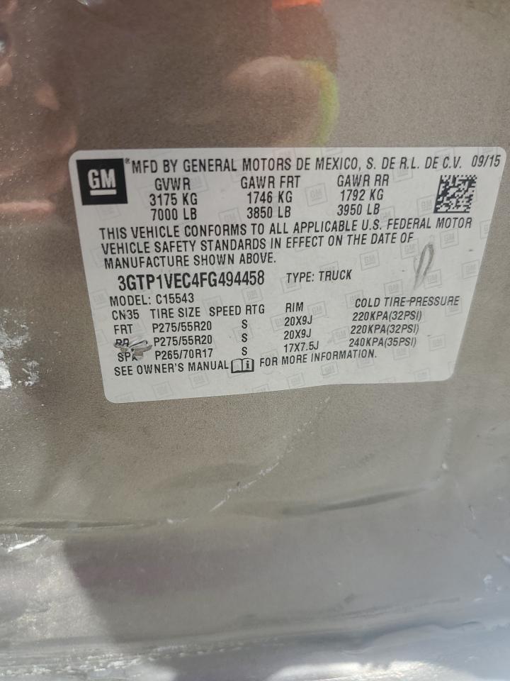 2015 GMC Sierra C1500 Slt VIN: 3GTP1VEC4FG494458 Lot: 85352285