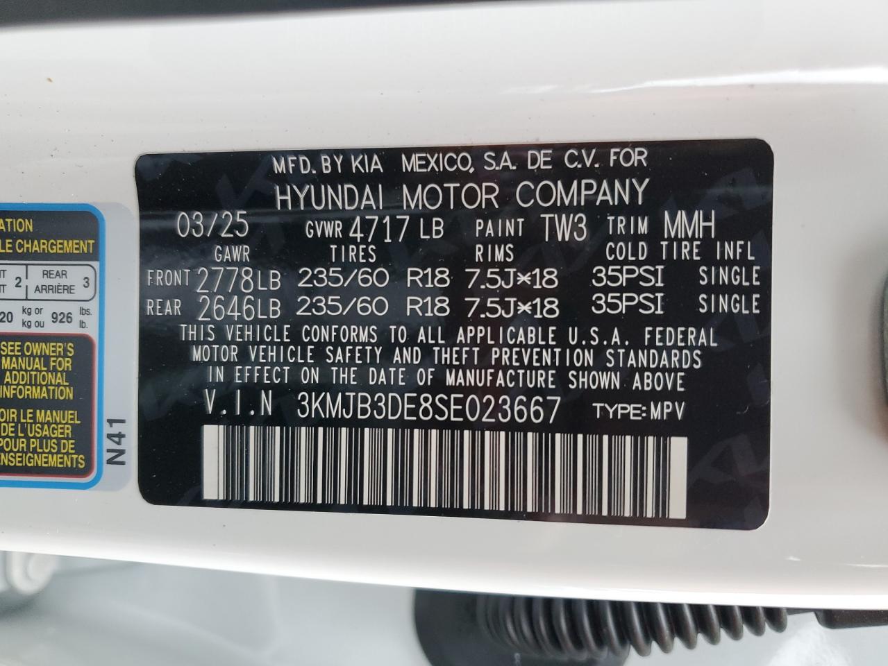 2025 Hyundai Tucson Sel VIN: 3KMJB3DE8SE023667 Lot: 86227845