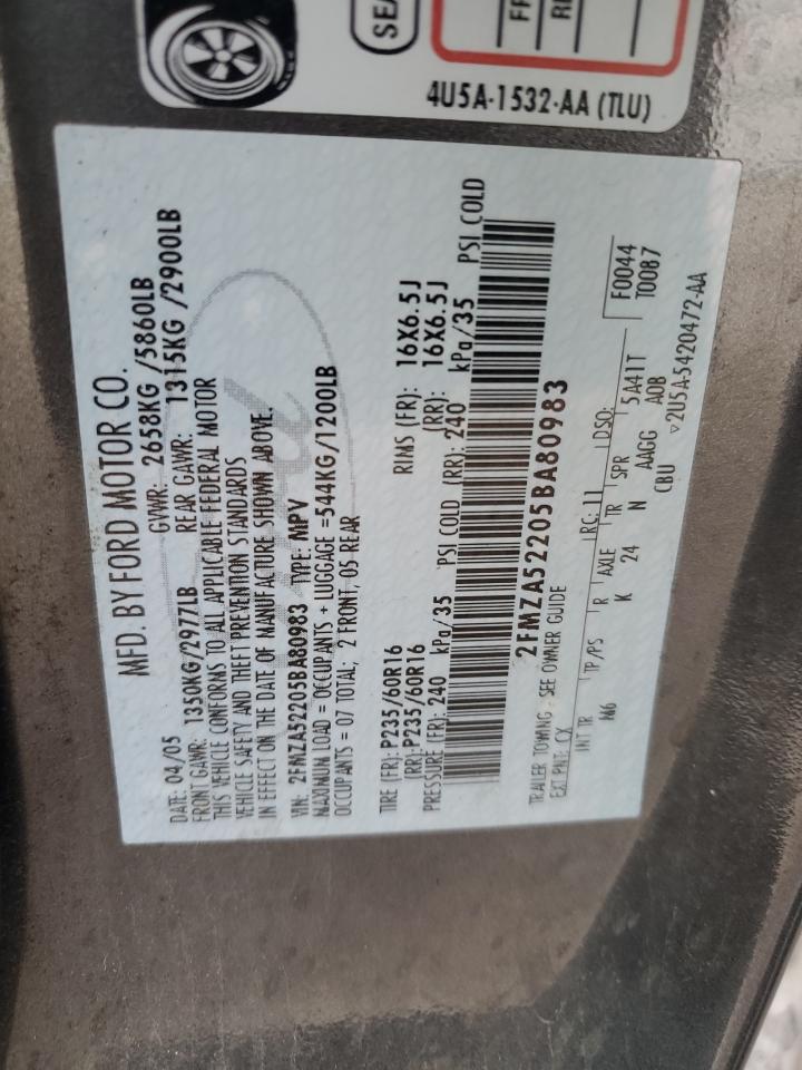 2005 Ford Freestar Sel VIN: 2FMZA52205BA80983 Lot: 90911285