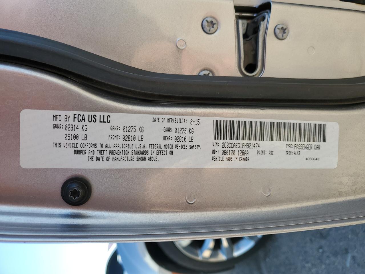 2015 Chrysler 300C VIN: 2C3CCAEG1FH921474 Lot: 86191815