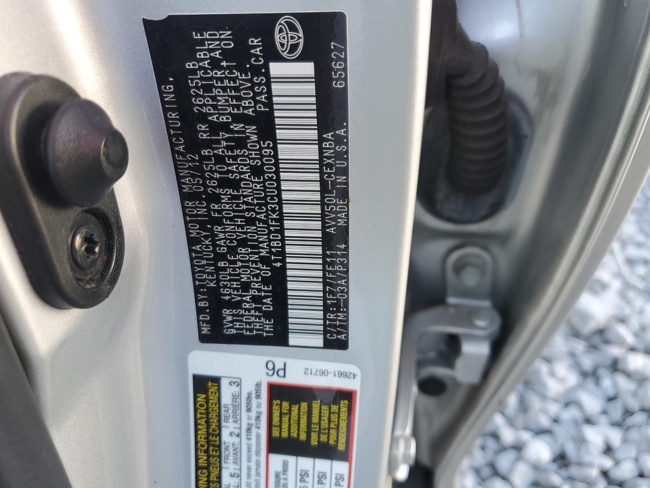 2012 Toyota Camry Hybrid VIN: 4T1BD1FK3CU030095 Lot: 85174335