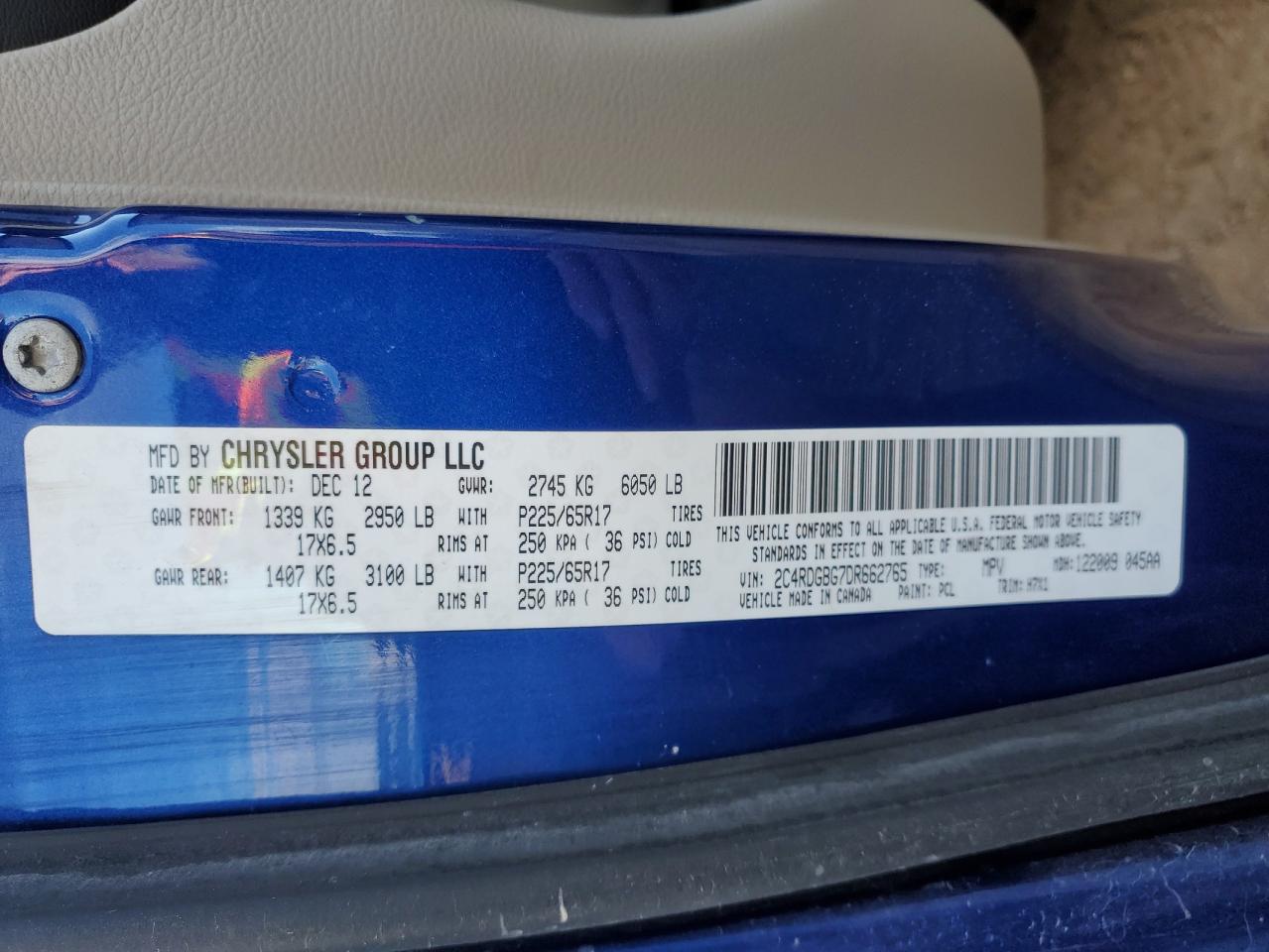 2013 Dodge Grand Caravan Se VIN: 2C4RDGBG7DR662765 Lot: 89635935