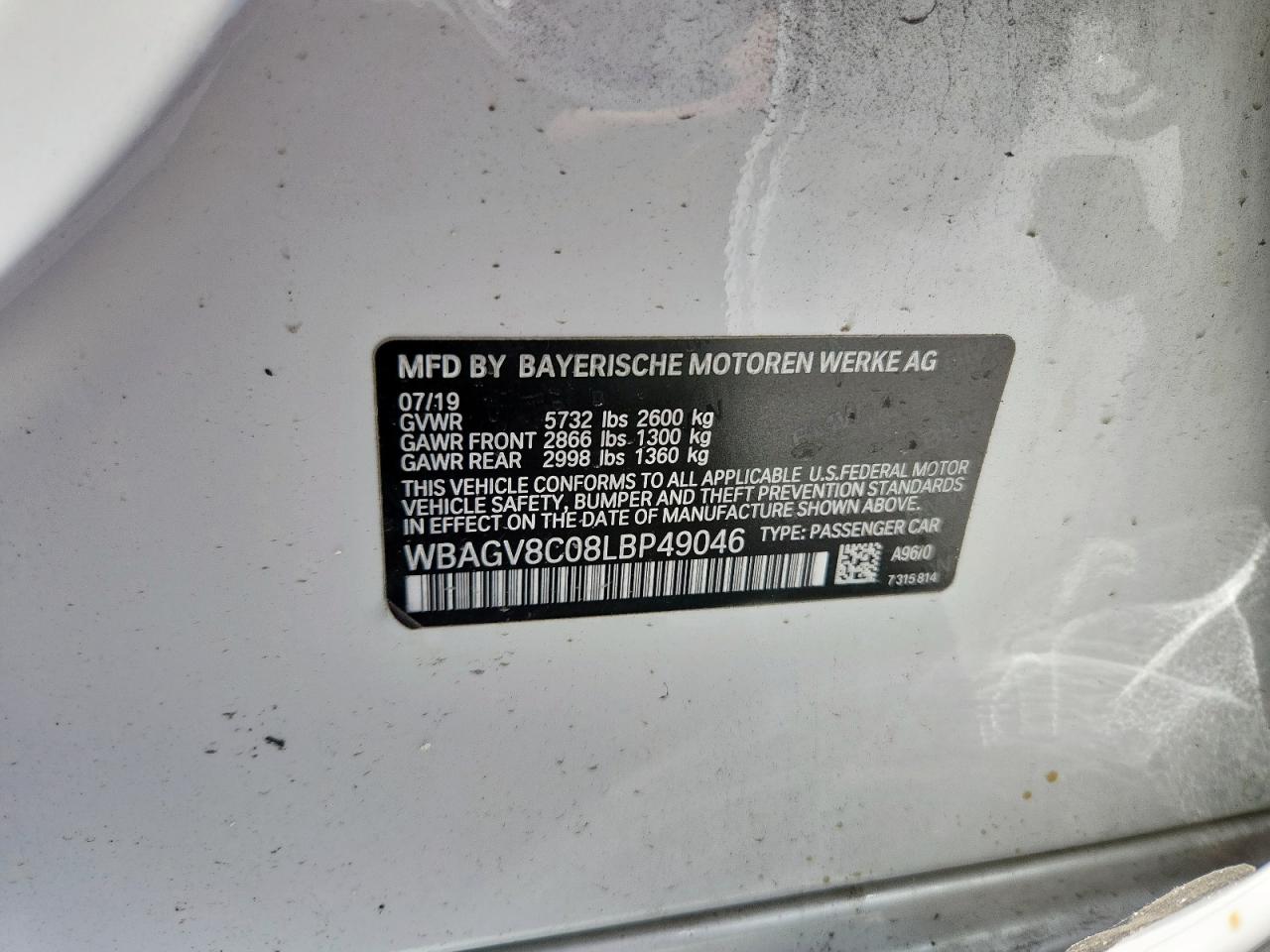 2020 BMW M850Xi VIN: WBAGV8C08LBP49046 Lot: 82296275