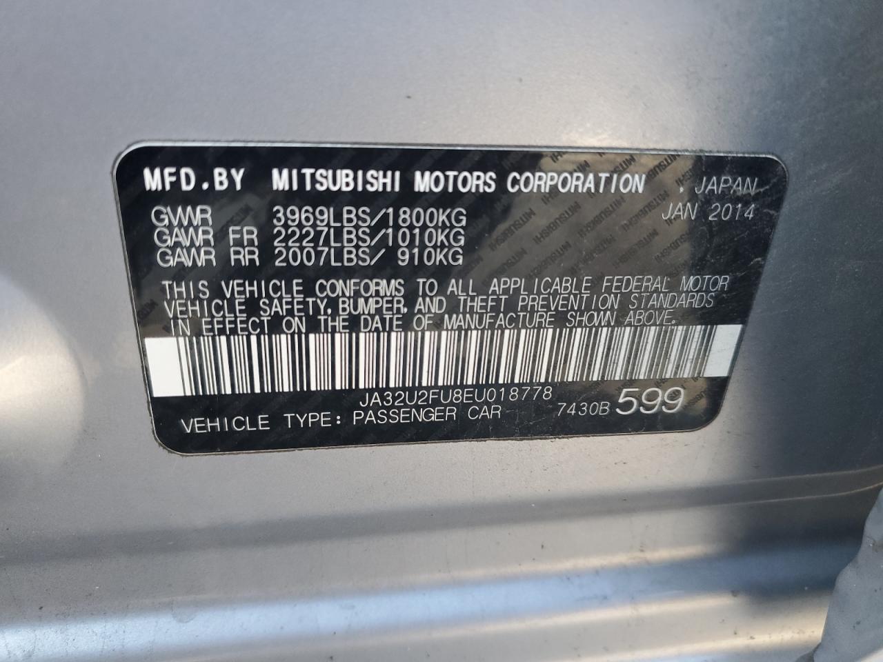 2014 Mitsubishi Lancer Es/Es Sport VIN: JA32U2FU8EU018778 Lot: 86055765