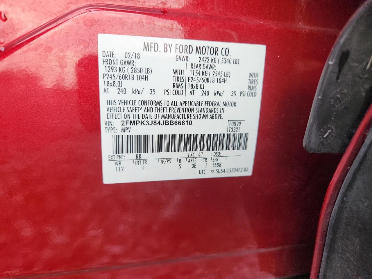 2018 Ford Edge Sel VIN: 2FMPK3J84JBB66810 Lot: 84997365